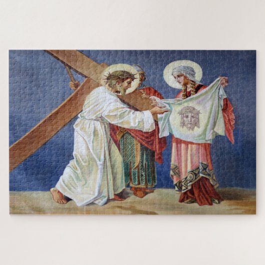 Veronica wischt das Gesicht von Jesus Puzzle (Horizontal)