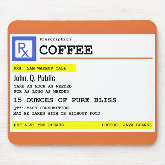 Verordnungs-Kaffee-personalisierter Name Mousepad (Vorne)