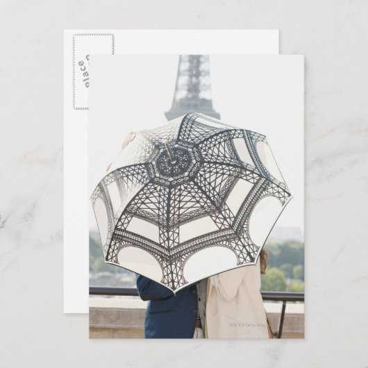 Verpaarung unter einem Schirm mit dem Eiffelturm Postkarte (Vorne/Hinten)