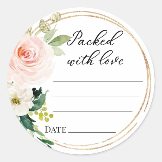 Verpackt mit Liebe, rosa Blumenbezeichnungen Runder Aufkleber (Vorderseite)