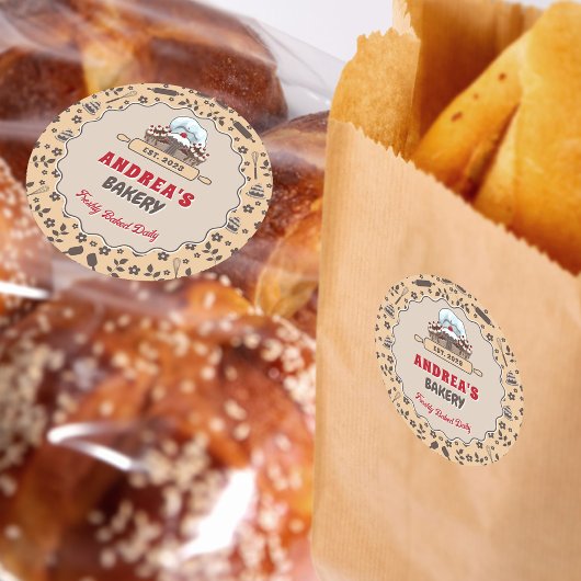 Verpackung für niedliche Beige- und Braunbäckerei Runder Aufkleber
