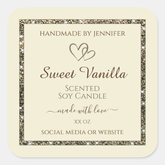 Verpackung von Cremes Labels Gold Glitzer Border Quadratischer Aufkleber (Vorderseite)
