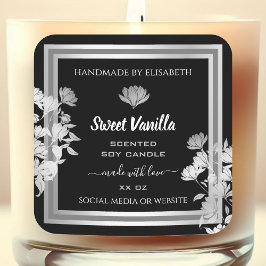 Verpackungen für Blumenprodukte Etiketten Schwarz  Quadratischer Aufkleber