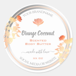 Verpackungen von Blumenprodukten weiß und orange Runder Aufkleber