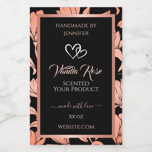 Verpackungsetiketten für schwarze Blumen Rose Gold Lebensmitteletikett (Einzelnes Label)