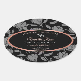 Verpackungsetiketten für schwarze Blumen Rose Gold Ovaler Aufkleber