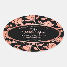 Verpackungsetiketten für schwarze Blumen Rose Gold Ovaler Aufkleber