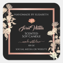 Verpackungsetiketten für schwarze Blumen Rose Gold