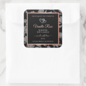 Verpackungsetiketten für schwarze Blumen Rose Gold Quadratischer Aufkleber (Tasche)