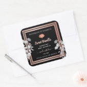 Verpackungsetiketten für schwarze Blumen Rose Gold Quadratischer Aufkleber (Umschlag)