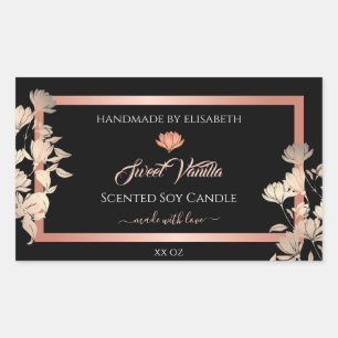 Verpackungsetiketten für schwarze Blumen Rose Gold Rechteckiger Aufkleber