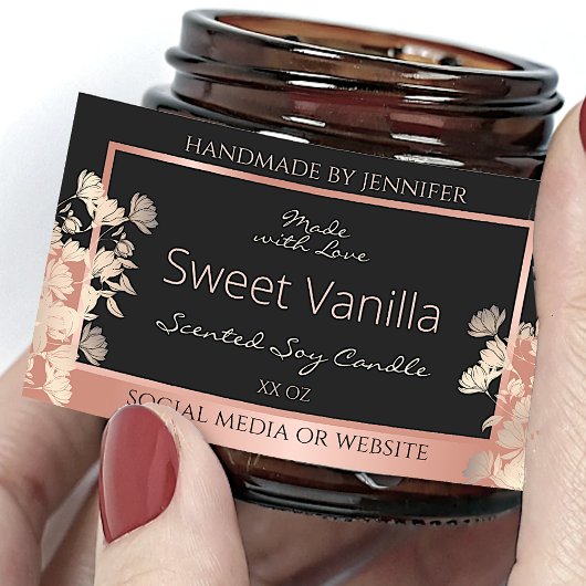 Verpackungsetiketten für schwarze Blumen Rose Gold Rechteckiger Aufkleber