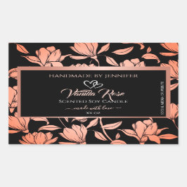 Verpackungsetiketten für schwarze Blumen Rose Gold Rechteckiger Aufkleber
