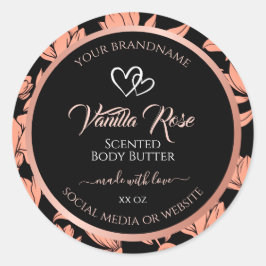 Verpackungsetiketten für schwarze Blumen Rose Gold Runder Aufkleber