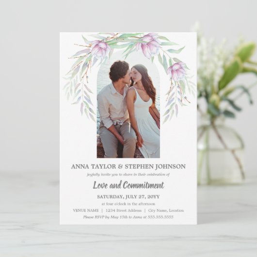 Verpflichtungserklärung für Aquarellblumen und Fot Einladung (Stehend Vorderseite)