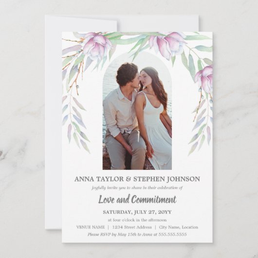 Verpflichtungserklärung für Aquarellblumen und Fot Einladung (Vorderseite)