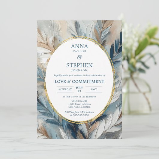 Verpflichtungsfeier für zeitgenössische Blaue Eleg Einladung (Stehend Vorderseite)