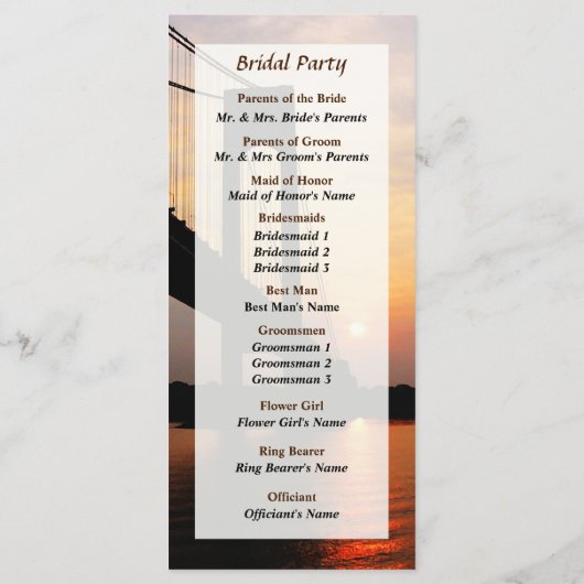 Verrazano Bridge bei Dawn Wedding Program Programm (Rückseite)