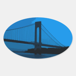 Verrazano-Brücke in Blau Ovaler Aufkleber