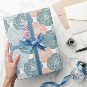 Verriegelte Teal- und Korallen-Camellien Geschenkpapier