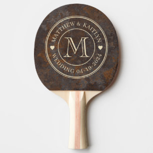 Verrostetes Metallblech Hochzeitsmonogramm Herz Tischtennis Schläger