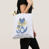 Verrückt wie ein Fuchs, Blaues Fuchs-Jute Tasche (Von Nahem)