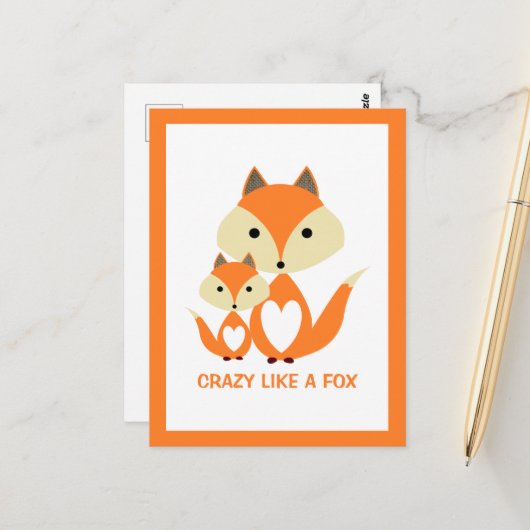 Verrückt wie ein Fuchs, Orange Fox Burlap Postkarte (Vorderseite/Rückseite Beispiel)