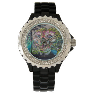 Verrückte Art von Horror-SchädelGraffiti Armbanduhr