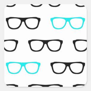verrückte Brille blau Nerd Quadratischer Aufkleber