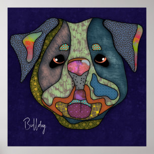 Verrückte Bulldogge Hundegesicht-Handbemalung Poster