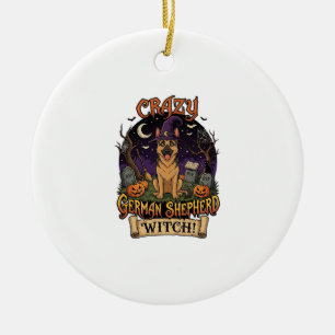 Verrückte Deutsche Schäferhund Hexe Halloween Hund Keramik Ornament