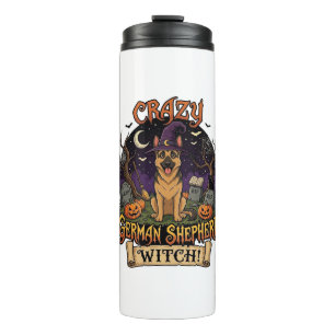 Verrückte Deutsche Schäferhund Hexe Halloween Hund Thermosbecher