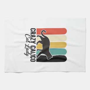 Verrückte Dreifarben-Katzendame Vintage Retro-Katz Geschirrtuch