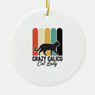 Verrückte Dreifarben-Katzendame Vintage Retro-Katz Keramik Ornament