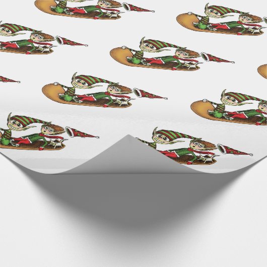 Verrückte Elf-Schlitten-Fahrt Geschenkpapier (Ecke)