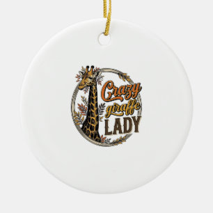 Verrückte Giraffen-Dame Vintage-Stich-Shirt-Design Keramik Ornament