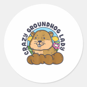 Verrückte Groundhog-Lady Frauen Retro Vintage 60er Runder Aufkleber