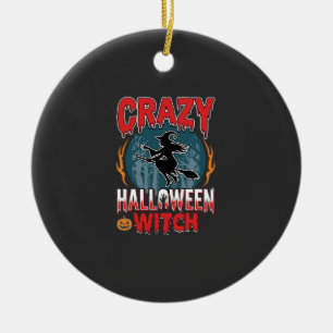 Verrückte Halloween-Hexe fliegende Besen-Horror-De Keramik Ornament