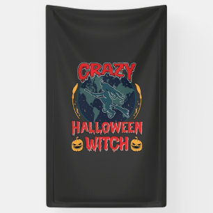 Verrückte Halloween Hexe Kürbis Fliegender Mond Gr Banner