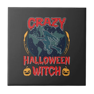 Verrückte Halloween Hexe Kürbis Fliegender Mond Gr Fliese