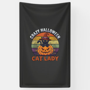 Verrückte Halloween-Katzen-Lady Schwarzer Kürbis-H Banner