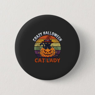Verrückte Halloween-Katzen-Lady Schwarzer Kürbis-H Button