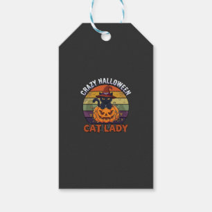 Verrückte Halloween-Katzen-Lady Schwarzer Kürbis-H Geschenkanhänger