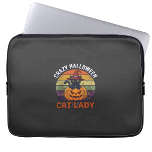 Verrückte Halloween-Katzen-Lady Schwarzer Kürbis-H Laptopschutzhülle