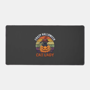 Verrückte Halloween-Katzen-Lady Schwarzer Kürbis-H Schreibtischunterlage