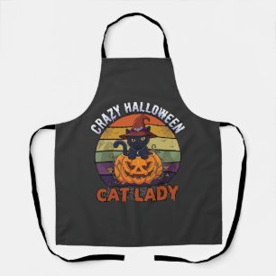 Verrückte Halloween-Katzen-Lady Schwarzer Kürbis-H Schürze