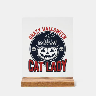 Verrückte Halloween-Katzen-Lady-Vintage-Hexen-Katz Acrylschild