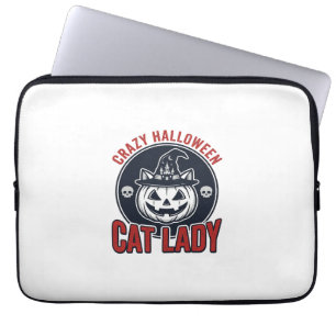 Verrückte Halloween-Katzen-Lady-Vintage-Hexen-Katz Laptopschutzhülle
