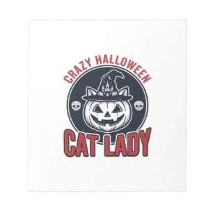 Verrückte Halloween-Katzen-Lady-Vintage-Hexen-Katz Notizblock