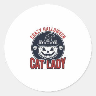 Verrückte Halloween-Katzen-Lady-Vintage-Hexen-Katz Runder Aufkleber